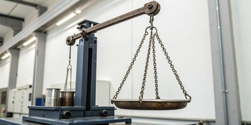 Balance at Maximum Capacity An industrial balance with a large weight on it, nearing its capacity