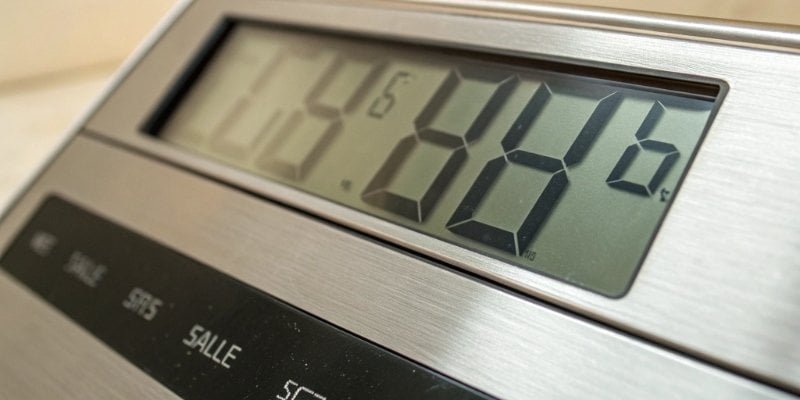 A close-up of a digital scale display showing a fluctuating, unstable reading instead of a solid number.