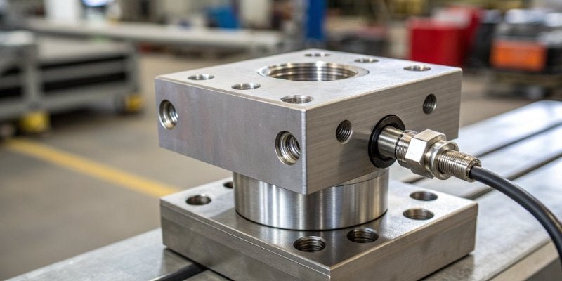 A close-up view of a high-quality stainless steel load cell component