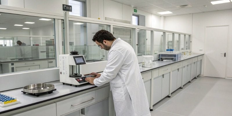Ideal Use Cases for Magnetic Sensors A scientist in a lab coat using an analytical balance