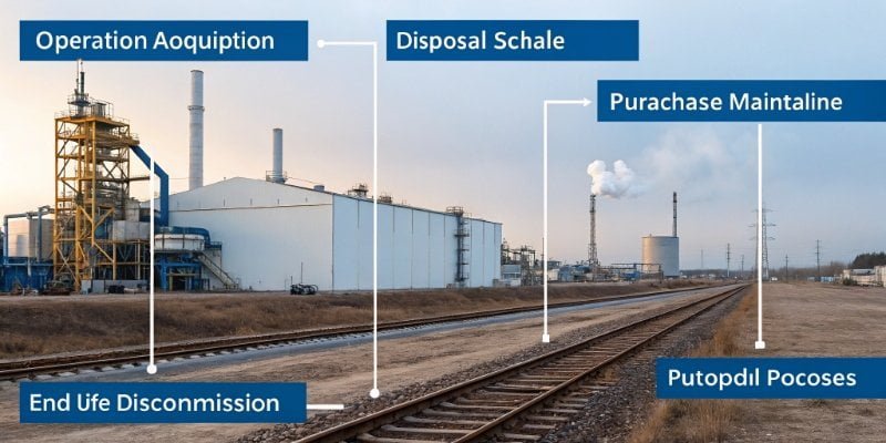 A timeline graphic showing the full life cycle of an industrial scale from purchase to disposal.