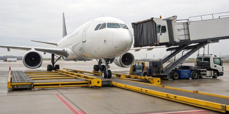 Vehicle Weighing Systems an airplane on portable scales and a truck on a weighbridge