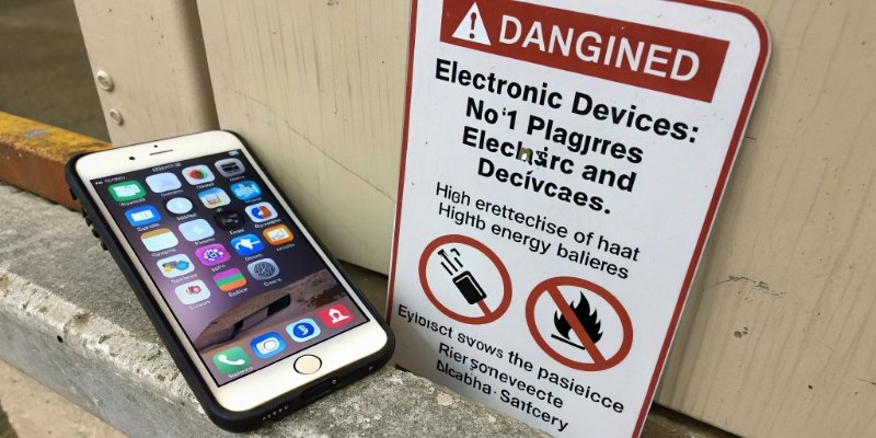 Standard Phone is Not Intrinsically Safe A standard smartphone next to a sign prohibiting electronic devices in a hazardous area.