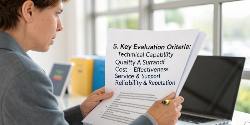 Supplier Evaluation Criteria A person comparing two supplier proposals side-by-side