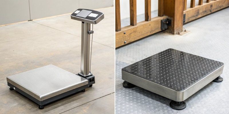 Commercial vs. Industrial Scales A side-by-side comparison of a sleek commercial scale and a rugged industrial scale