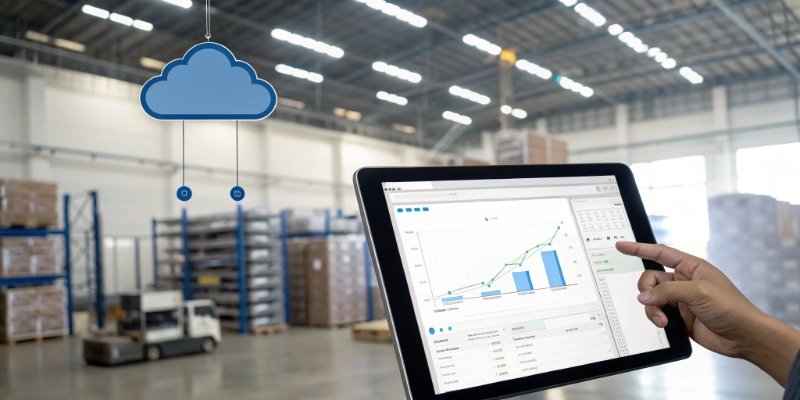 IoT Scale Data Integration Flowchart A flowchart showing a scale sending data directly to a cloud server, which then updates a dashboard on a computer and tablet.