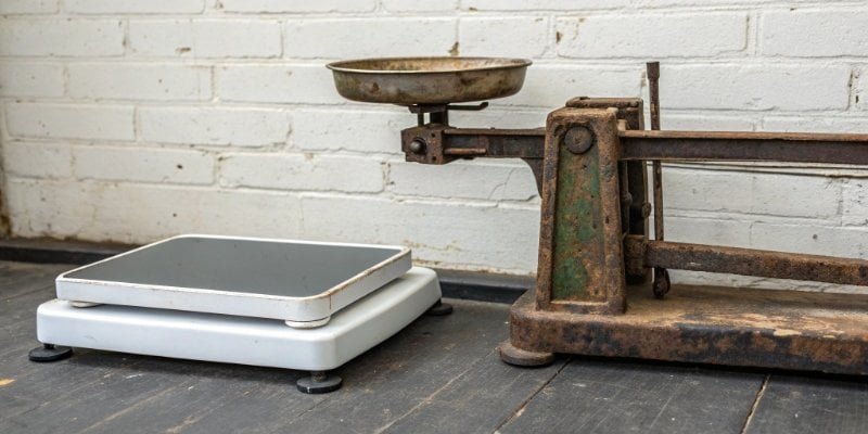 Knowing When to Replace Your Weighing Scale An old, worn-out industrial scale next to a modern, IoT-enabled Weigherps scale.