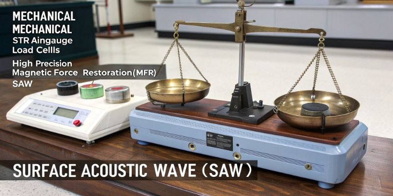 Weighing Technology Types A diagram showing different types of weighing technologies from mechanical to SAW