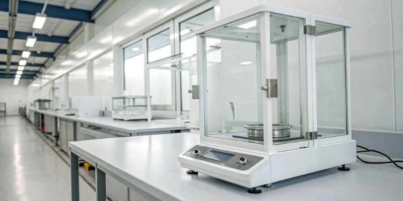 Semi-Microbalance for Analytical Weighing A semi-microbalance inside a draft shield in a clean laboratory environment