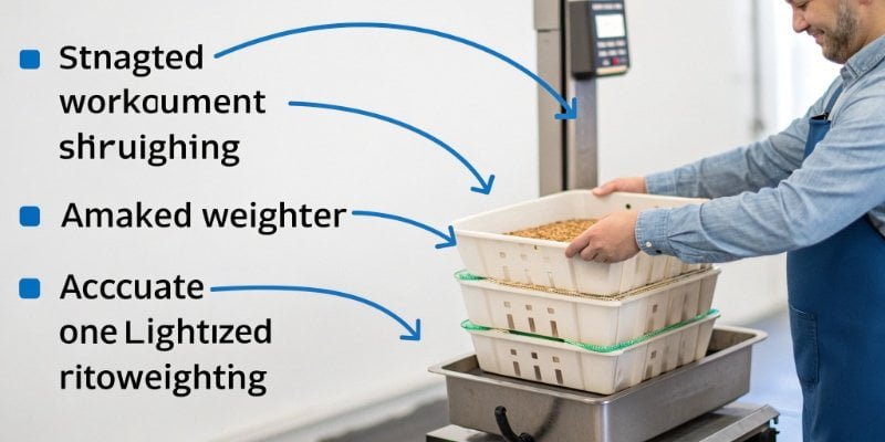 Workflow diagram showing process improvements in weighing