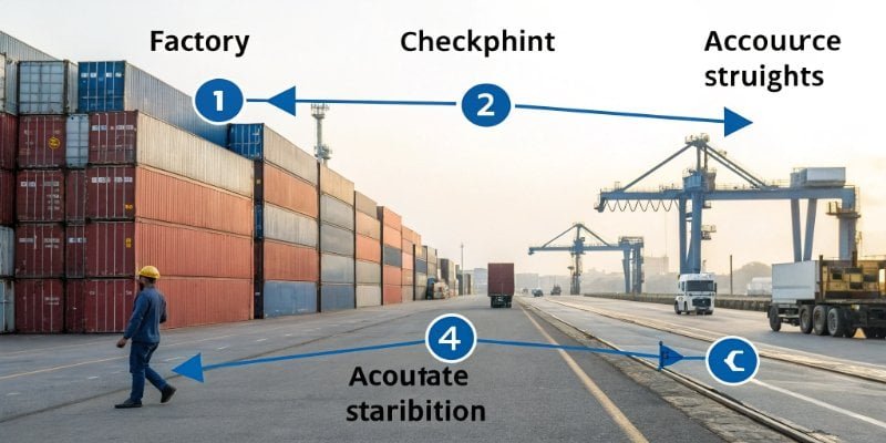 Supply Chain Efficiency Through Weight Management An infographic showing the flow of goods through a supply chain, highlighting weight checkpoints.