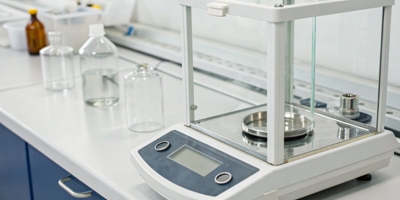 Analytical Balance Display Close-up of the digital display of an analytical balance showing a very small weight