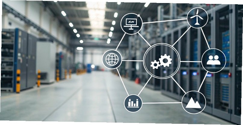 The ERP Integration Ecosystem A central ERP icon connected to other systems like CRM, SCM, WMS, and a factory icon