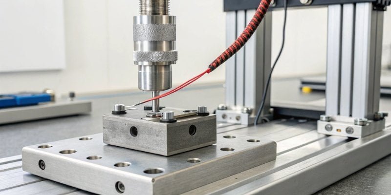 A graphic illustrating how applied force causes strain, which is then measured by a strain gauge