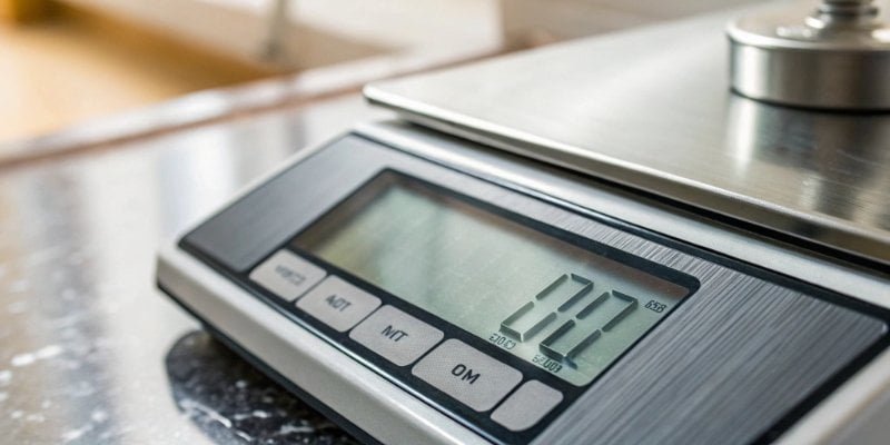 Acceptable tolerance for a weighing scale A close-up of a digital scale display showing a very precise measurement