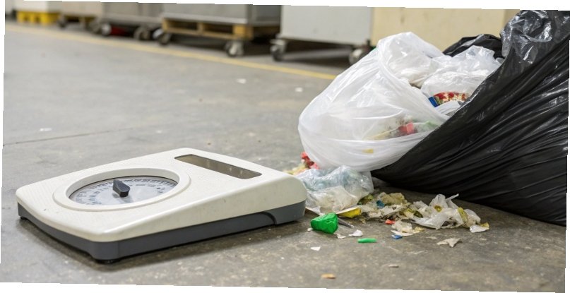 Financial Risks of Uncertified Scales A broken, uncertified scale next to a pile of wasted product