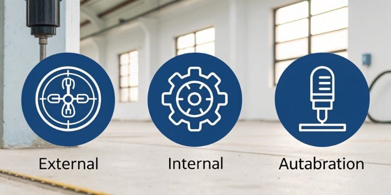Three Types of Scale Calibration A graphic showing icons for external, internal, and automatic calibration.