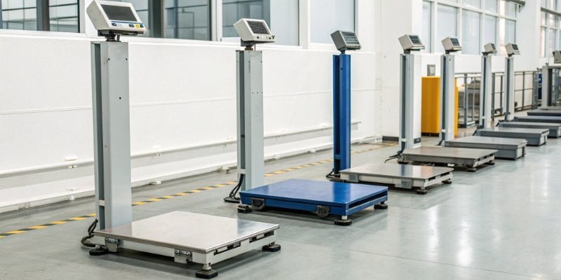 Choosing the Right Weighing Scale A lineup of different types of industrial scales, from bench scales to floor scales