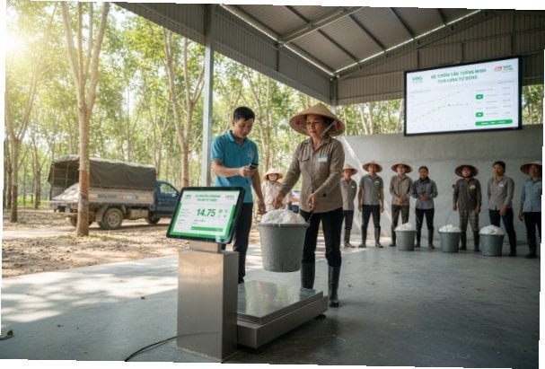 Rubber plantation weighing