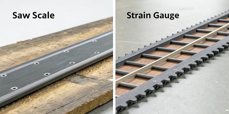 What is the main difference between SAW scales and strain gauge scales?