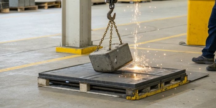 Industrial Scale Under Stress from Shock Loading A heavy object being dropped onto an industrial floor scale
