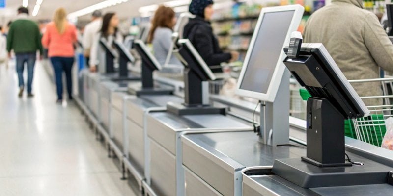 A futuristic and fast grocery store checkout counter