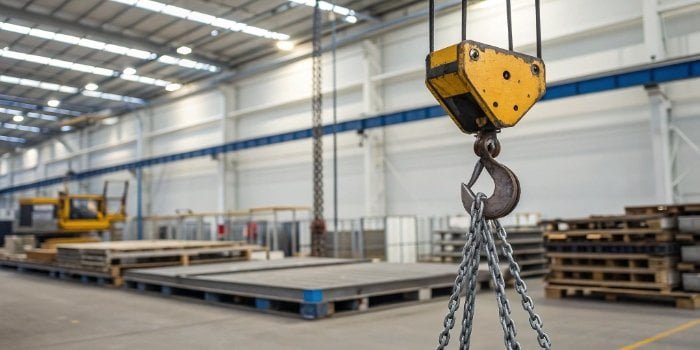Crane Scale Maintenance A well-maintained crane scale lifting a heavy load in a warehouse