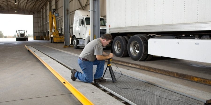 Certified technician calibrating a legal for trade truck scale