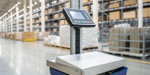 A smart weighing scale with an integrated label printer in an industrial setting