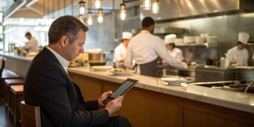 Restaurant Inventory Software A restaurant manager using a tablet for inventory