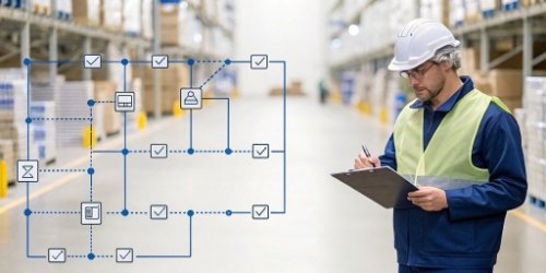 A flowchart showing a product's journey through the supply chain with traceability checkpoints
