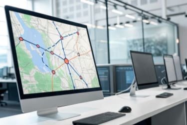 An AI interface showing optimized logistics routes