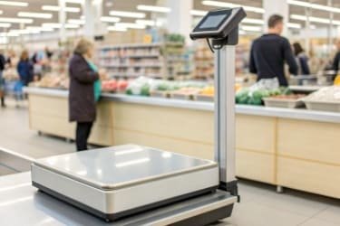 A modern digital weighing scale in a retail store
