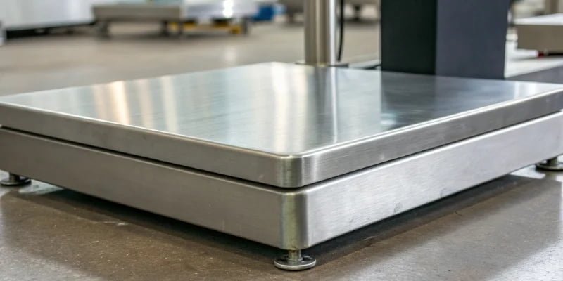Features to Look for in a Weighing Scale Close-up of a stainless steel industrial scale platform