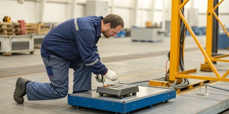 Industrial Scale Maintenance A technician performing maintenance checks on an industrial scale