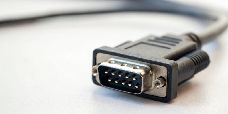 RS-232 Connector A close-up of a 9-pin RS-232 connector