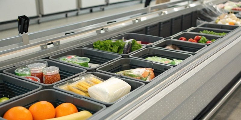 A well-organized grocery conveyor belt