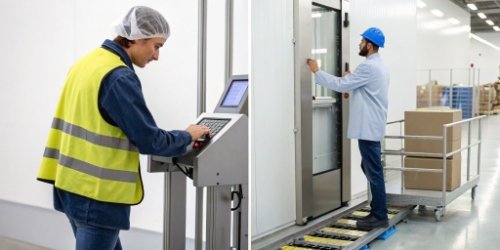 Side-by-side comparison showing a manual data entry process versus an automated weighing process.