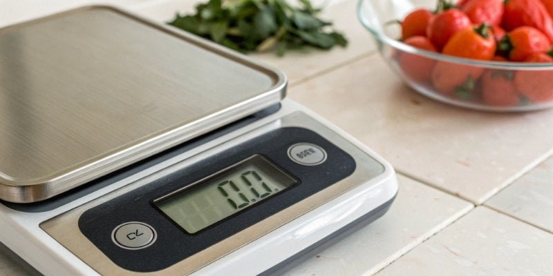 A digital scale display showing a correct reading that matches the test weight