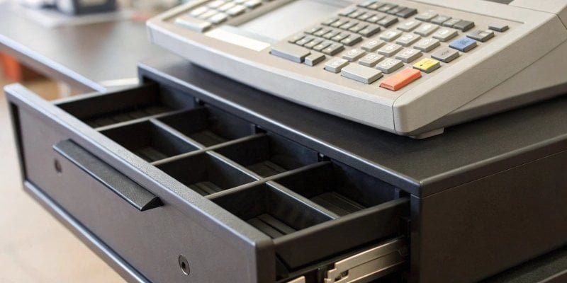 Cash Register Components Close-up of a cash register's main components