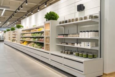 Smart shelves with sensors in a modern retail store