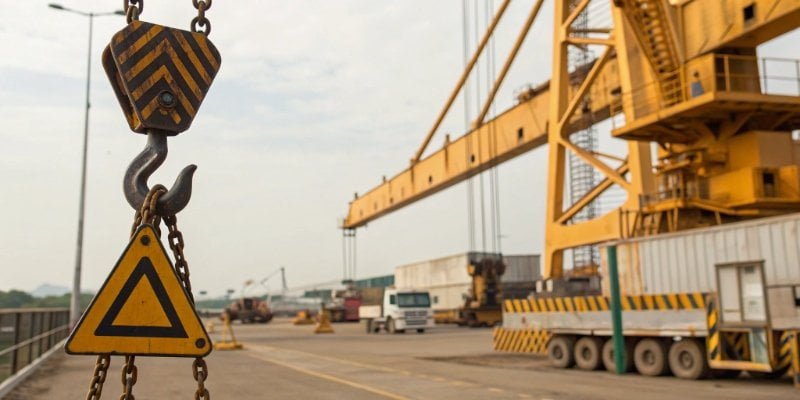 Crane Scale Safety Precautions A safety warning sign indicating maximum load capacity near a crane scale