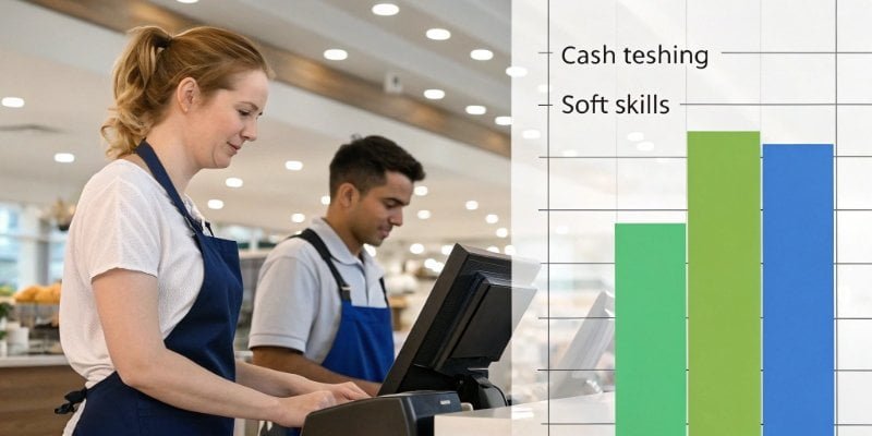 A chart showing the shift from technical skills to soft skills for cashiers.