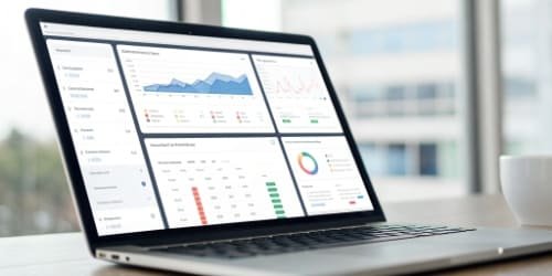 Software Automation Dashboard A computer screen displaying a centralized dashboard for managing various business processes.