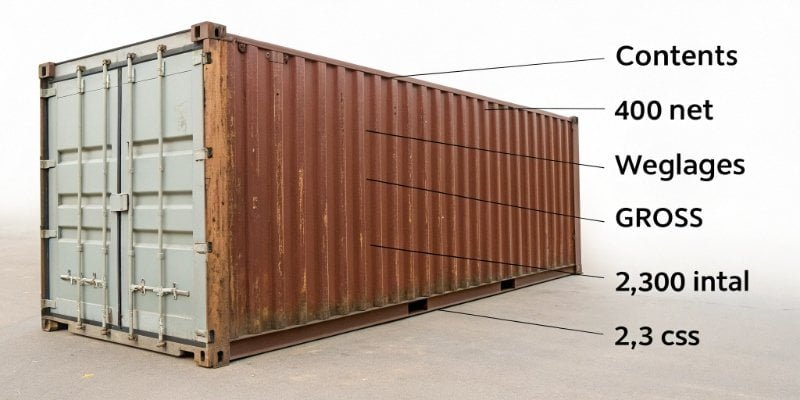 An infographic showing a container (Tare), its contents (Net), and the combined package (Gross).