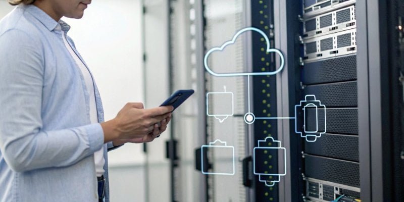 Advantages of Connected Weighing Scales A diagram showing a weighing scale sending data to a cloud server, ERP system, and mobile app.