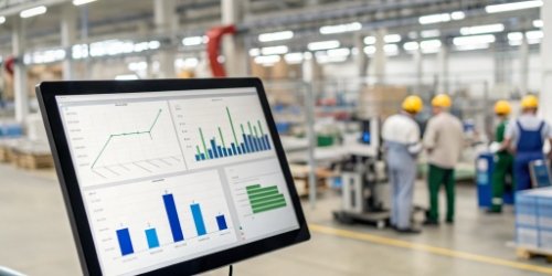 A dashboard showing centralized data from multiple weighing stations across a factory.