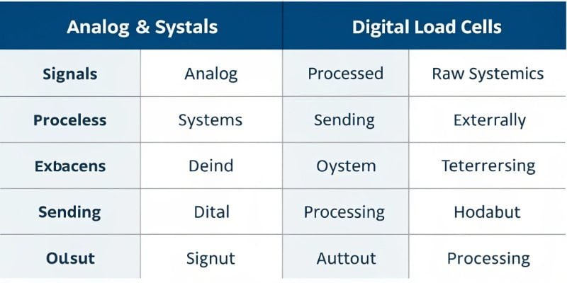 Analog vs Digital Feature Comparison A table comparing features of analog and digital load cells