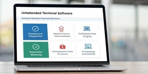 Key Features of Unattended Terminal Software A dashboard UI of unattended terminal software highlighting key features like integration, customization, and reporting