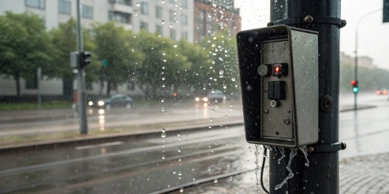 An IP67 rated device working in heavy rain